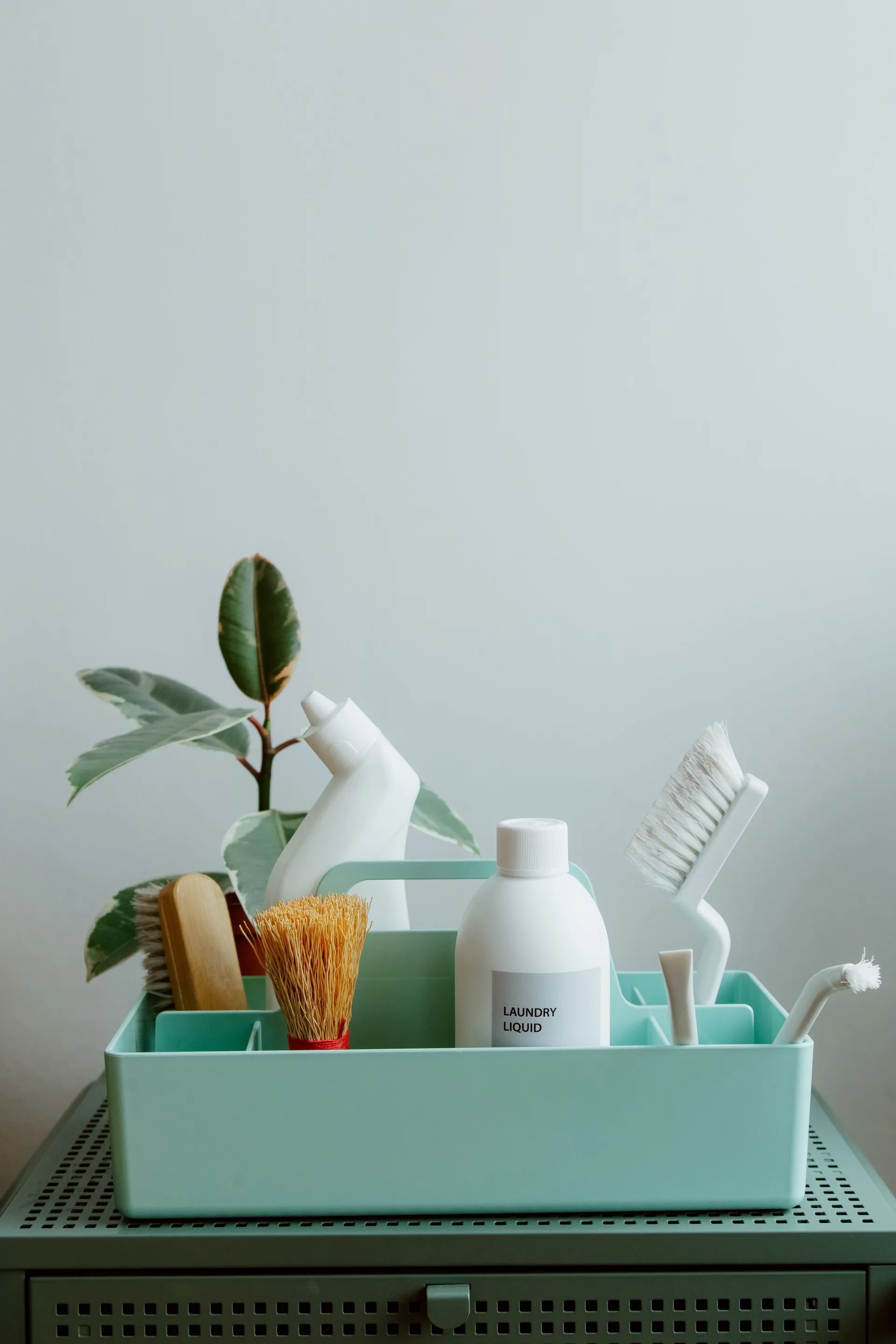 Tidy caddy of cleaning supplies